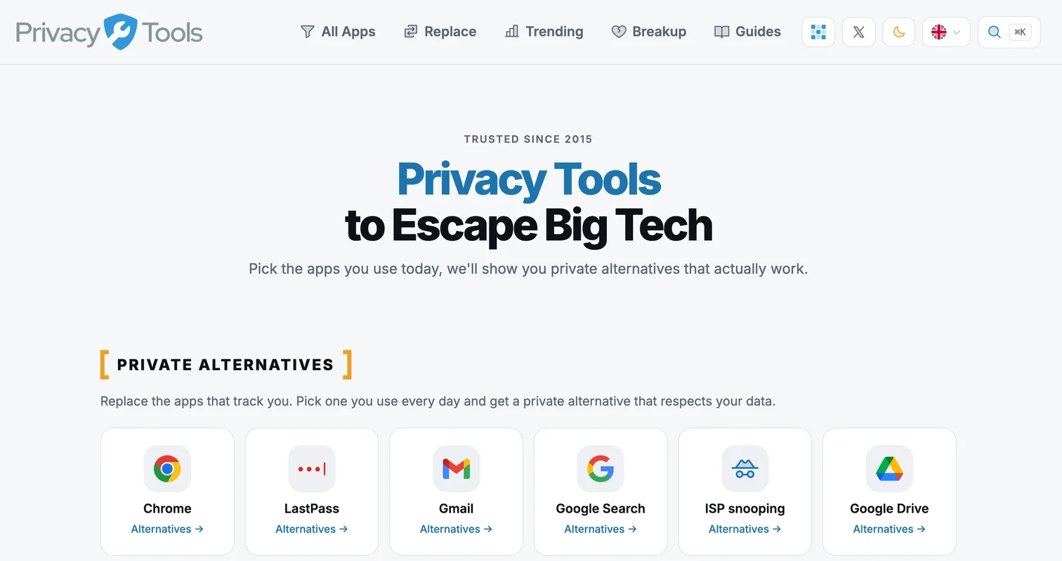 PrivacyTools.io homepage